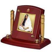 DIVINITI 24K Gold Plated Maa Sharda Photo Frame for Car Dashboard | Premium Religious Idol for Home Office Prayer Decor & Spiritual Gift | Size 8 x 9 cm