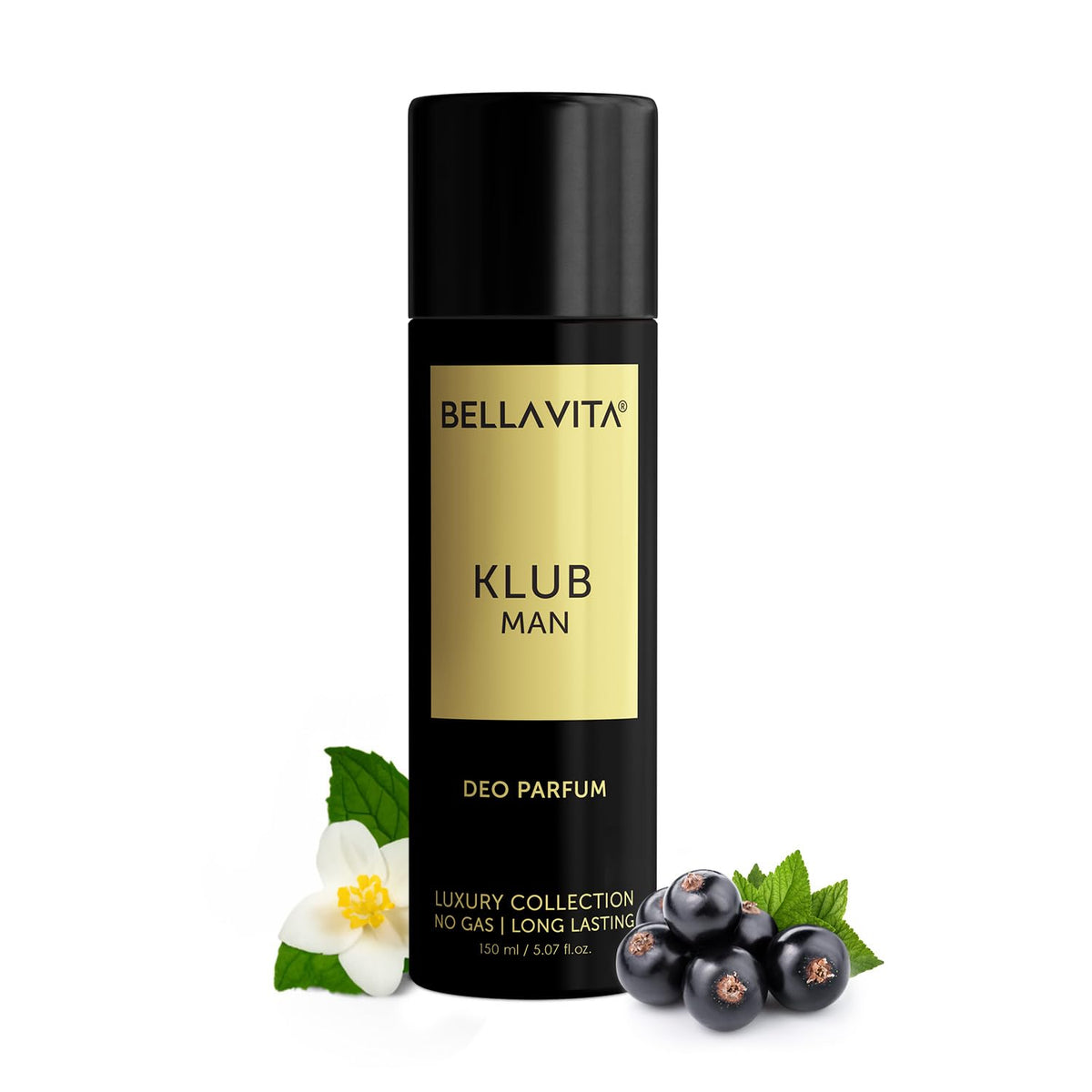 Bella Vita Luxury KLUB Man No Gas Body Deodorant Parfum for Men with Lemon, Rose and Vanilla|Musky and Spicy Long Lasting Fragrance Body Perfume DEO 150 Ml