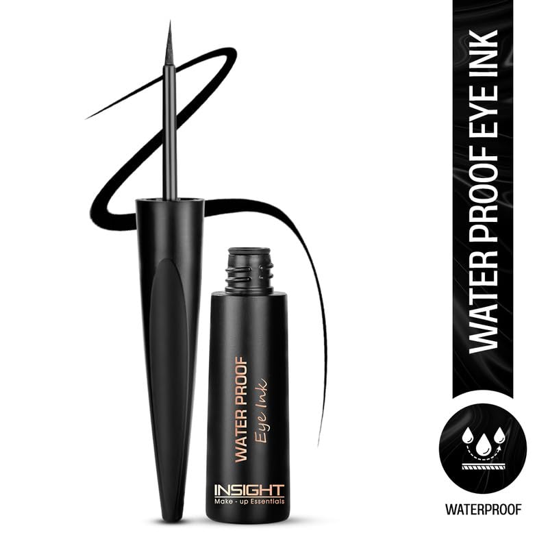 INSIGHT Waterproof Eye Ink | Quick Drying Formula | Matte Finish | Smudge Proof | Waterproof | Flexi Tip Brush - (Black) 6.5 g
