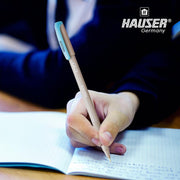 Hauser Q10 Ball Pen Pack | Trendy Durable Plastic Clip | Comfortable Rubber Grip For Smudge Free Writing | Attractive Solid Grey Body | Low-Viscosity Ink | Blue Ink, Set Of 10 x 4 Pack