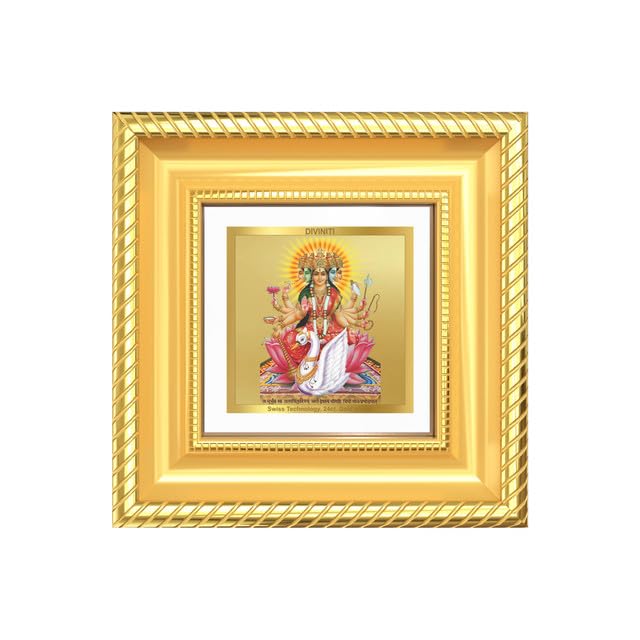 DIVINITI Goddess Gayatri 24K Gold Plated Foil Tabletop Photo Frame for Home Décor, Puja Room, Luxury Gifting | DG Frame 015 S1A (10x10 CM)