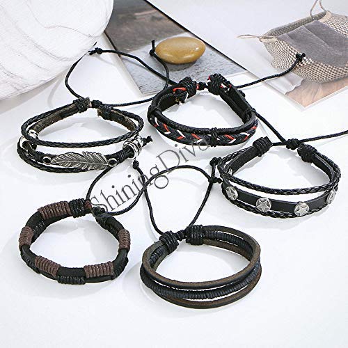 Shining Diva Fashion Genuine Leather Bracelet Wraps Casual Skin Friendly Bracelets for Men Boys