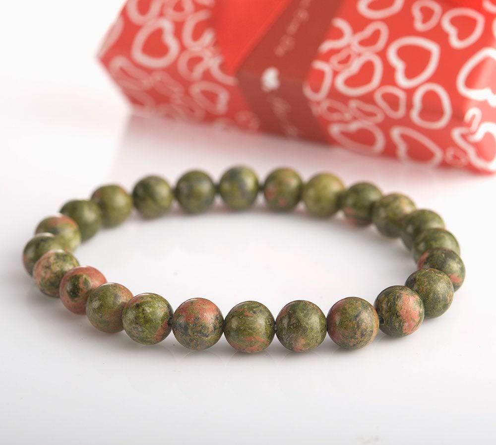 ASTRODIDI Green Unakite Stone Healing Crystal Round Beaded Gemstone Bracelet for Men and Women Handmade and Stretchable
