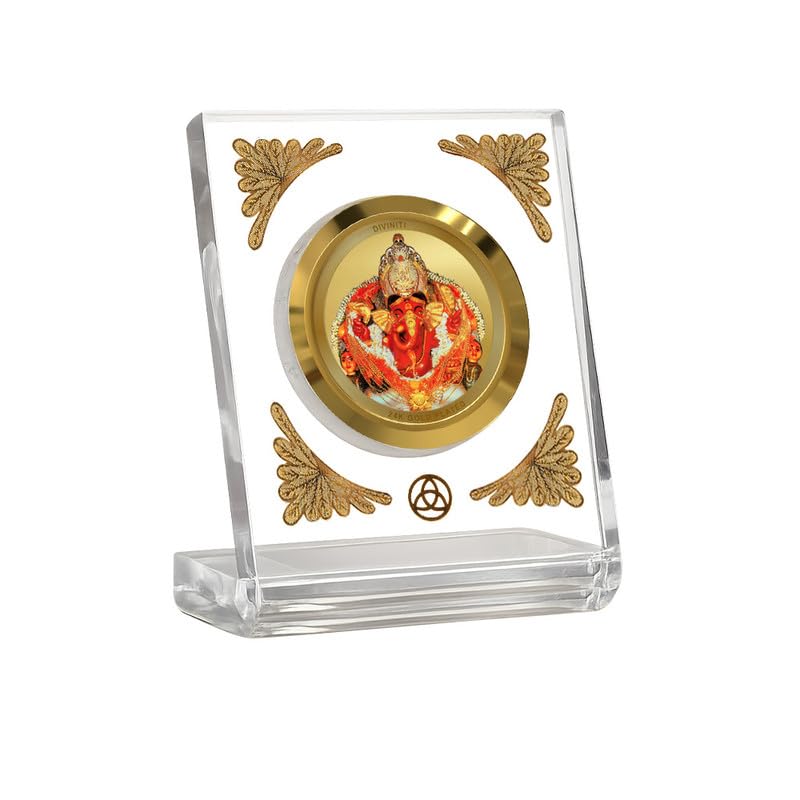 DIVINITI 24K Gold Plated Religious Car Dashboard Frame | Premium God Idol Frame for Car, Home Mandir & Office Table | Spiritual Gift, Decorative Showpiece | Siddhivinayak