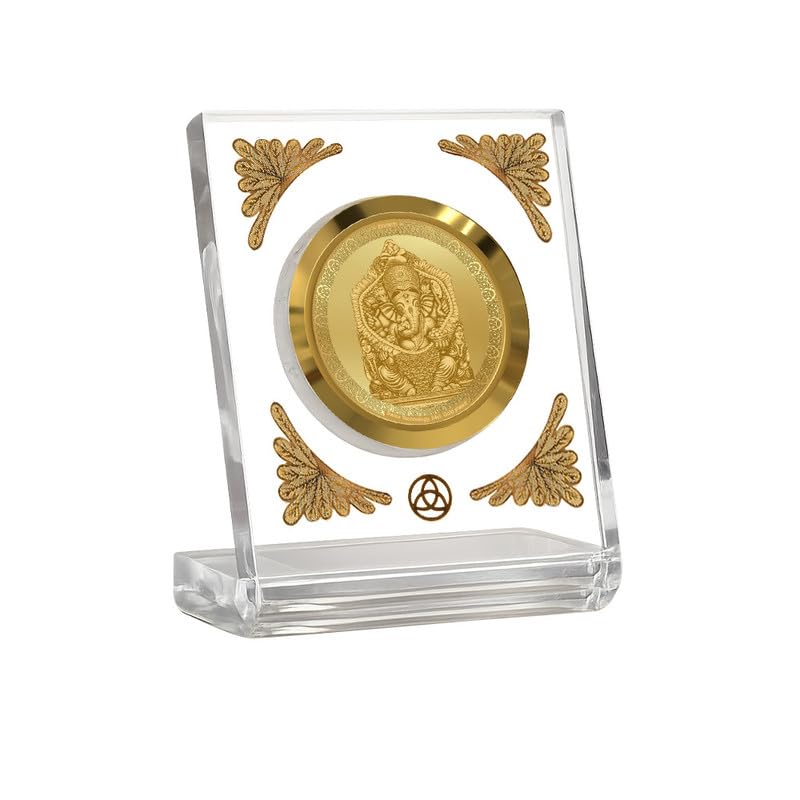 DIVINITI 24K Gold Plated Lord Siddhi Vinayak Acrylic Frame for Car Dashboard, Home Temple & Office Table | Premium Spiritual Gift, Blessings for Protection & Positivity, 8x7 cm Decorative Showpiece
