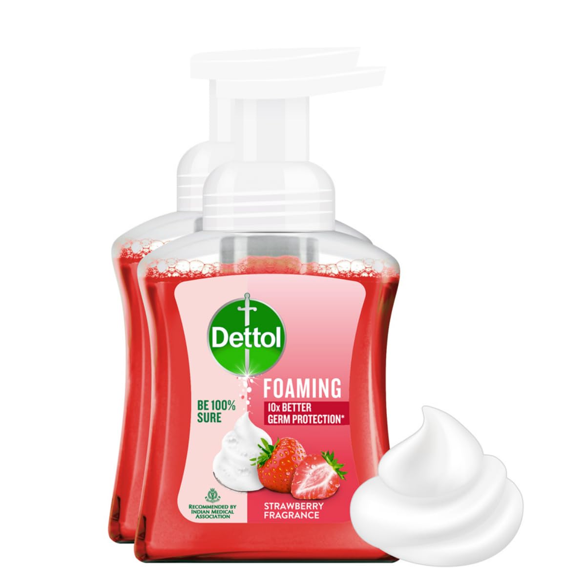 Dettol Foaming Handwash Pump - Strawberry (Pack of 2-250ml each) | Rich Foam | Moisturizing Hand Wash | Soft on Hands