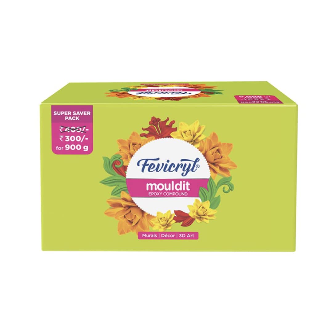 Fevicryl Acrylic Colours Sunflower Kit (10 Colors x 15 ml) for Canvas, Wood, Leather, Earthenware, Metal and Fevicryl Mould It, 900 g, Air dry Clay Set for Modelling and Sculpting, Art and Craft Gift for Artists, Students, Children