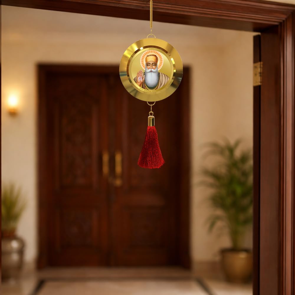 Diviniti 24K Gold Plated Guru Nanak Dev Ji & Guru Gobind Singh Ji Wall Hanging Double Sided | Sikh Religious Home Entrance Door Hanging, Mandir Decor, Spiritual Gift Item for Blessings