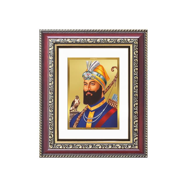 DIVINITI Guru Gobind Singh Ji 24K Gold Plated Foil Wall and Tabletop Photo Frame for Home Décor, Puja Room, Luxury Gifting | DG Frame 105 S1 (16x13.5 CM)