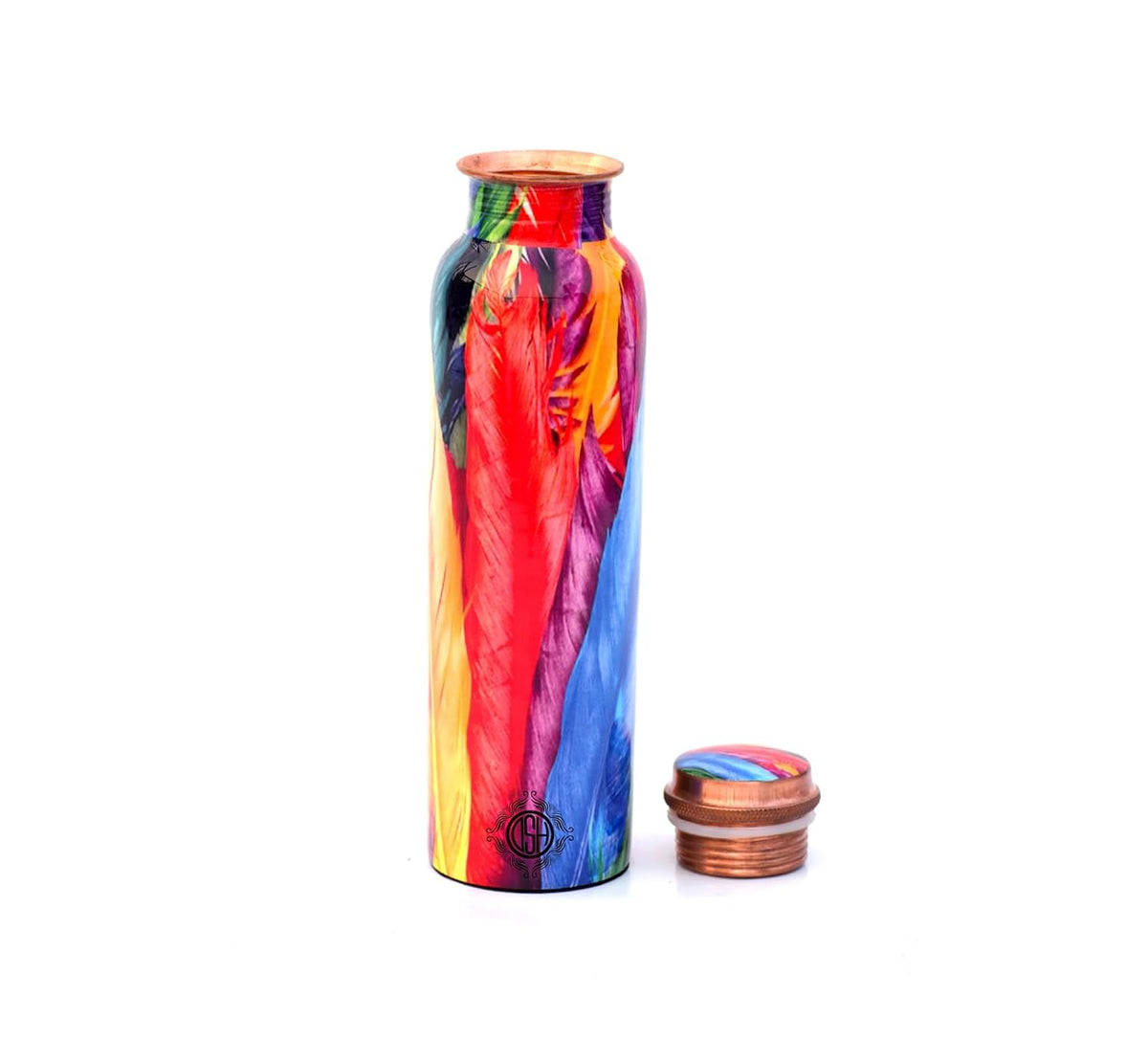 DSH Copper Bottles for 1 Litre Printed with Art Work, Travelling Purpose Bottles, Yoga Ayurveda Healing, 1000 ML (Design SM 12)