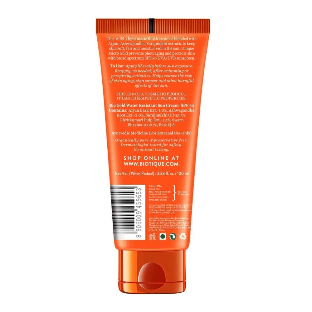 Biotique Sun Shield Micro Gold 30+Spf Matte Cream Sunscreen Ulra Protective Oil Control For Normal Skin, 100Ml, Pack Of 1