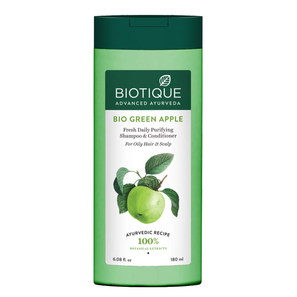 Biotique Bio Green Apple Fresh Daily Purifying Shampoo and Conditioner for Oily Scalp and Hair, 180m And Biotique Bio Sandalwood Face & Body Sun Cream Spf 50 Uva/Uvb Sunscreen For All Skin Types