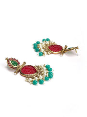 Priyaasi Red & Green Beaded Earrings for Women | Drop of Pearls | Stone-Studded | Gold-Plated | Brass Metal | Pushback Closure | Ethnic Earrings for Women & Girls - Party, Festivals, Weddding, Sangeet