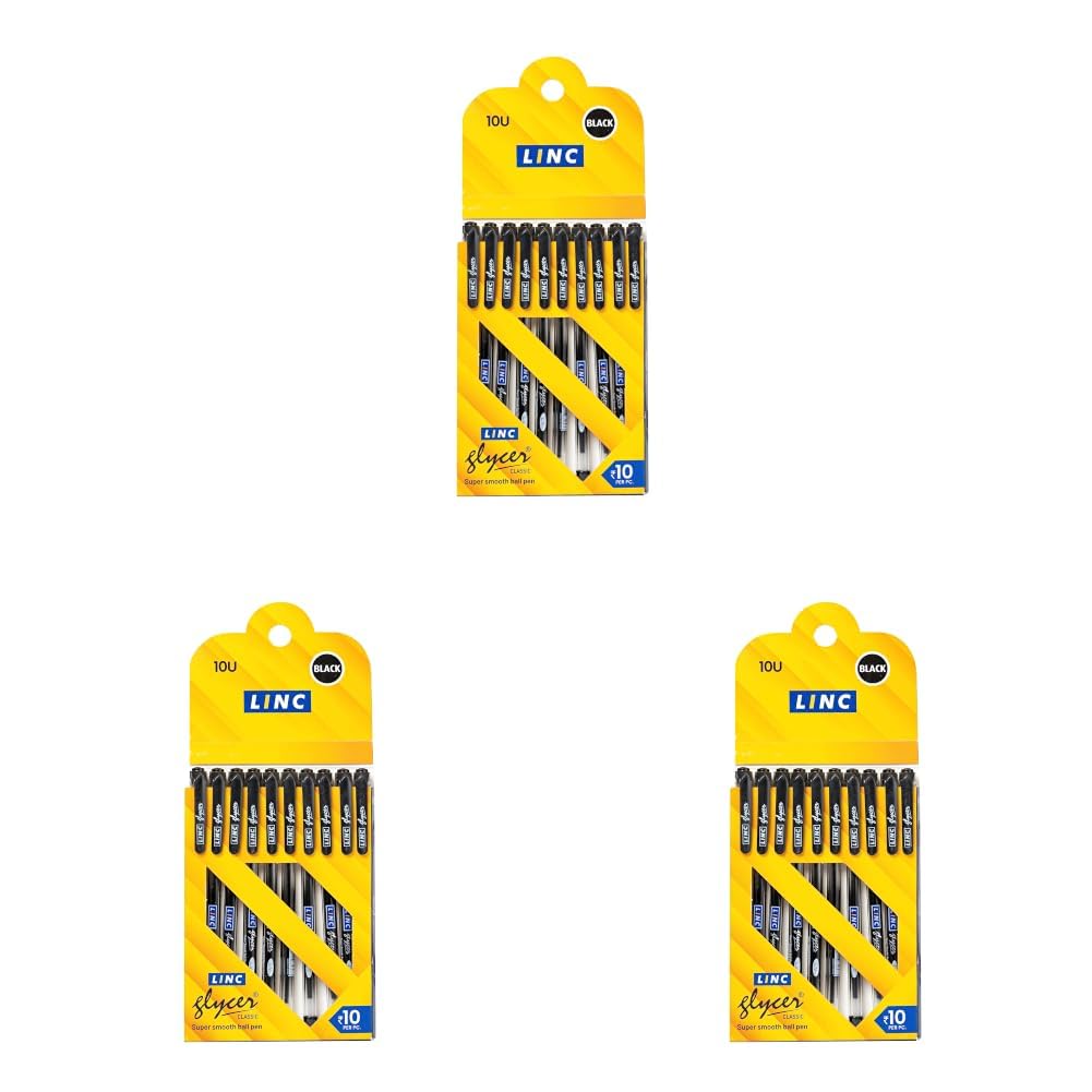 Linc 0.6 mm Glycer Smooth Ball Pen | Black Ink | Set of 10 (Pack of 3)