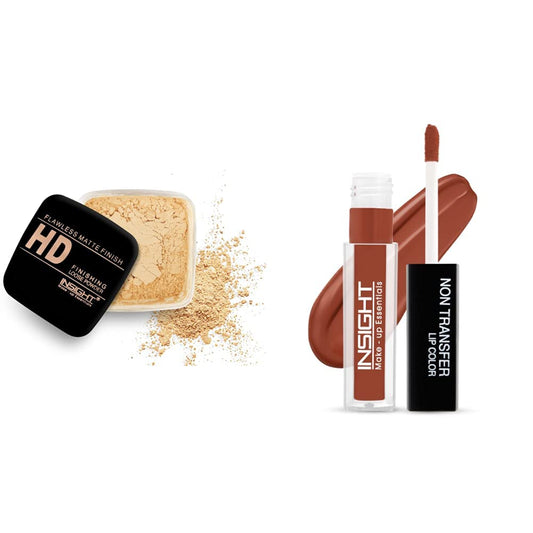 INSIGHT Pressed Powder Translucent Face Powder For All Skin Types (Honey, Honey) & Insight Non Transfer Lip Color, Matte Finish, 4Ml - Lg40=28