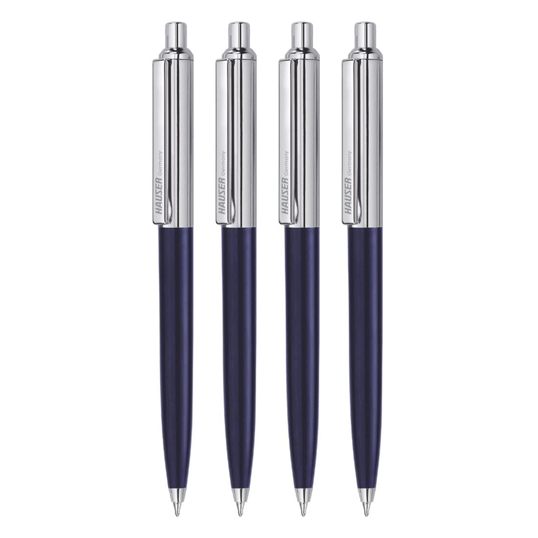 Hauser Berlin Half Metal Ball Pen Box | Retractable Mechanism With Smudge Free Writing | Attractive Designer Pen | Smooth, Sturdy, Refillable Pen | Ideal For Gifting | Blue Ink, Of 4
