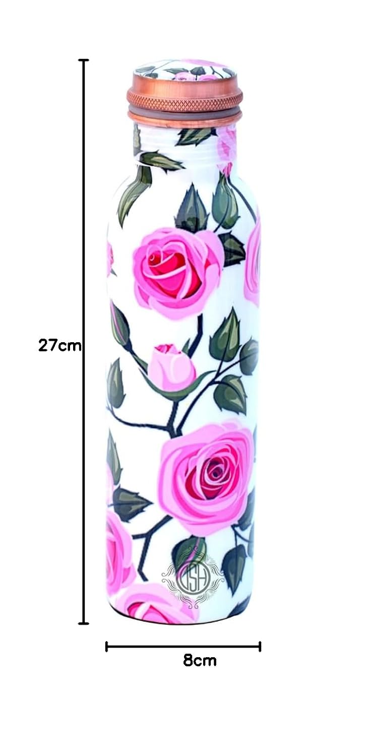 DSH Copper Bottles for 1 Litre Printed with Art Work, Travelling Purpose Bottles, Yoga Ayurveda Healing, 1000 ML (Design SM 2)