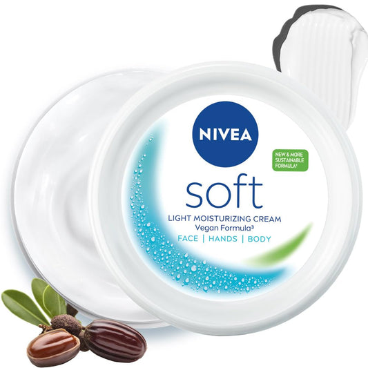 NIVEA Soft Moisturizing Cream, Lightweight Non-Sticky Daily Moisturizer with 72Hr Hydration, Vitamin E & Jojoba Oil | Hydrating Face, Body & Hand Cream for Dry to Normal Skin | Soft Glowing Skin - 50ml