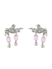 Priyaasi Peacock Pink Stone Studded Oxidised Silver Jewellery Set