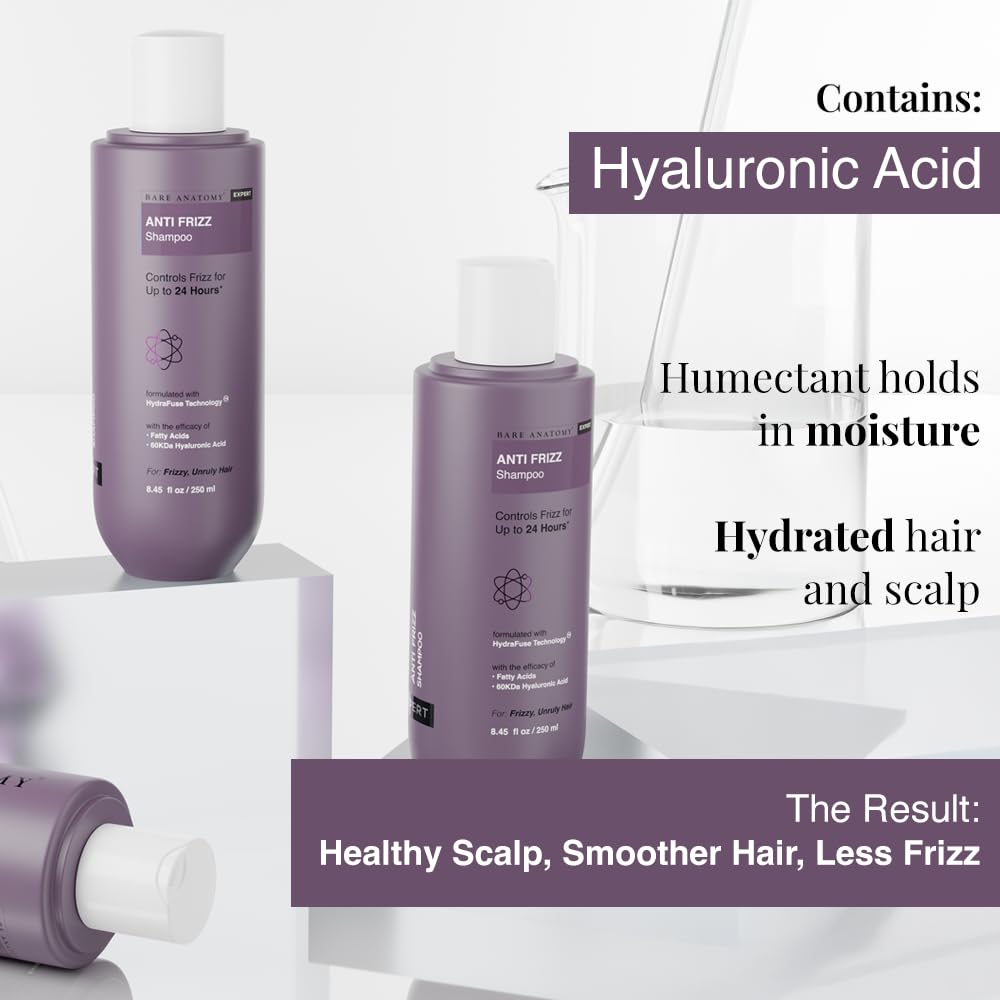 Bare Anatomy Anti Frizz Shampoo, Frizz Control Upto 24 Hours, Powered By Hyaluronic Acid & Fatty Acids, Dry & Frizzy Hair, Smooth, Shiny & Frizz Free Hair For Unisex, 250ml