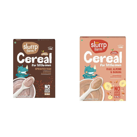 SLURRP FARM No Added Sugar,No Salt,Sprouted Ragi Powder,250 Gram + Slurrp Farm No Added Sugar, No Salt Ragi, Almond and Banana Cereal | 100% Sprouted Ragi | Healthy Ce