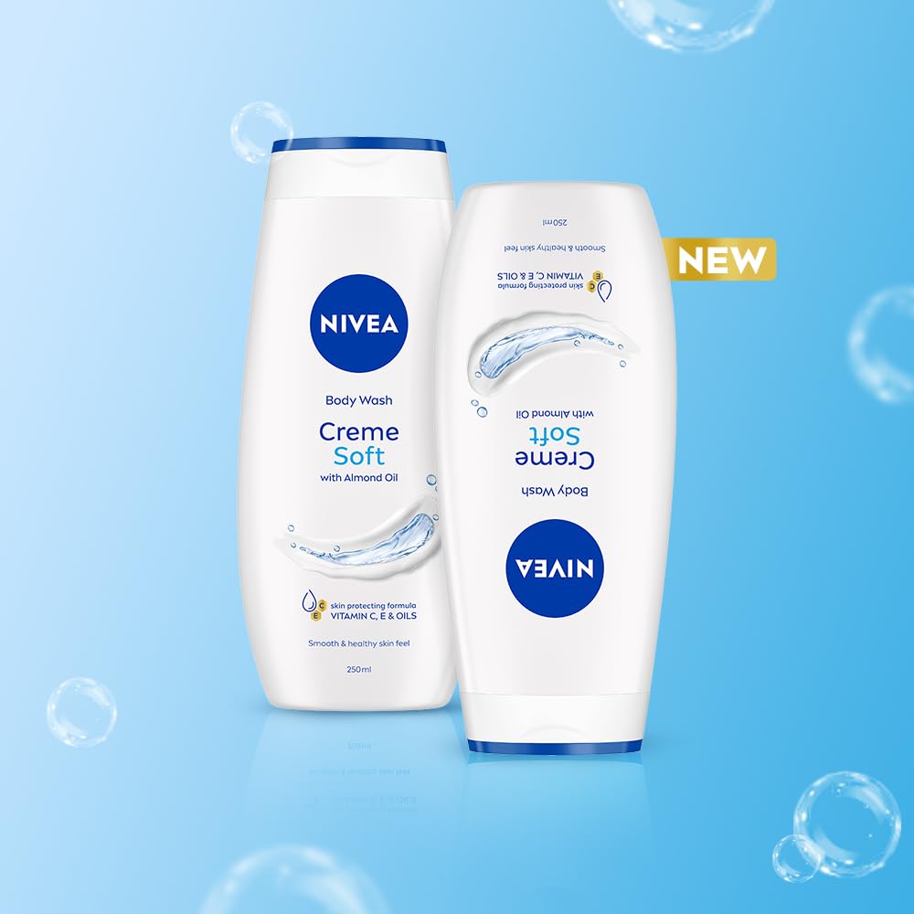 NIVEA Crème Soft 250ml Body Wash| Shower Gel with Natural Almond Oil|Clean, Healthy & Moisturized Skin|Microplastic Free