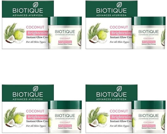 BIOTIQUE Advance Ayurveda Coconut Brightening Instant Glow Cream 50G (Pack of 4) (200 g)