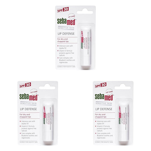 SebaMed Lip Defense Lip Balm With Spf 30 + Vit E | Regenerates Dry, Chapped Lips | Intensive Care With Vit E, Jojoba Oil & Chamomile | Clinically Tested | 4.8 Gm, White | Pack of 3
