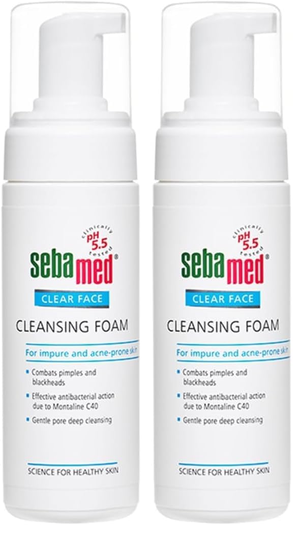 Sebamed Clear Face Cleansing Foam| pH 5.5 | Combats pimples with Montaline C40 | Deep pore cleansing | Dermatologically & clinically tested | 150ml (Pack of 2)