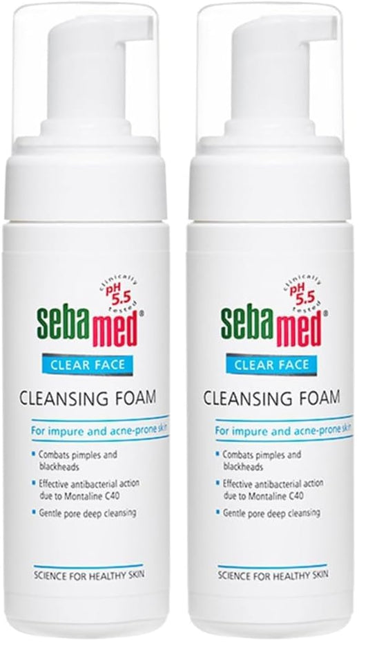Sebamed Clear Face Cleansing Foam| pH 5.5 | Combats pimples with Montaline C40 | Deep pore cleansing | Dermatologically & clinically tested | 150ml (Pack of 2)