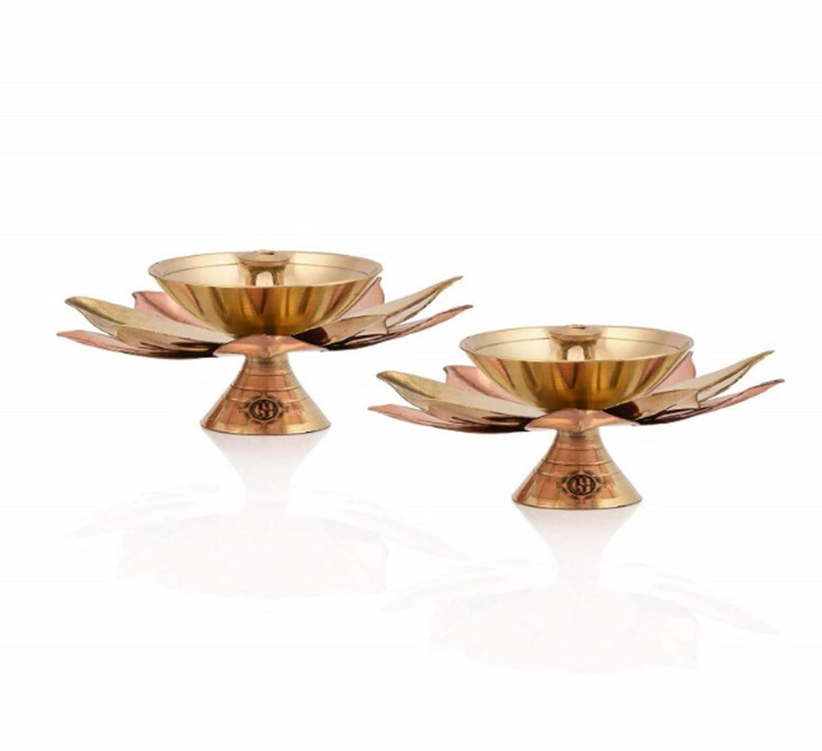 DSH Brass & Copper Lotus/Kamal Design Diya Deepak | Akhand Jyot | Arti Poojan Temple Home Decor, Gold_3 X 3 X 1.5 Inch (2P)