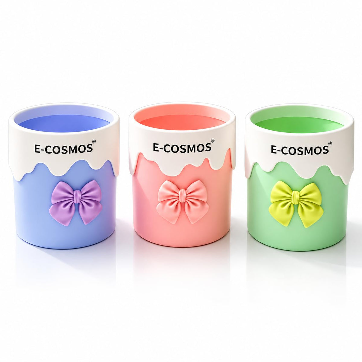 E-COSMOS® Wall Mounted Cosmetic Organizer Cup with Bow Design, Makeup Brush Holder, Toothbrush Holder, Desk Storage Container for Bathroom, Dressing Table & Stationery, Pastel Colors