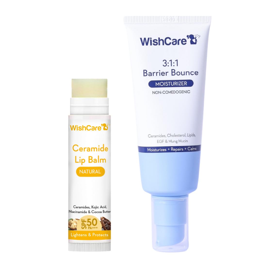 WishCare Lip & Barrier Repair Combo | Ceramide Lip Balm SPF 50 PA+++ with Kojic Acid + 3:1:1 Barrier Bounce Moisturizer with Ceramides & Lipids | Barrier Repair & Deep Hydration | For All Skin Types