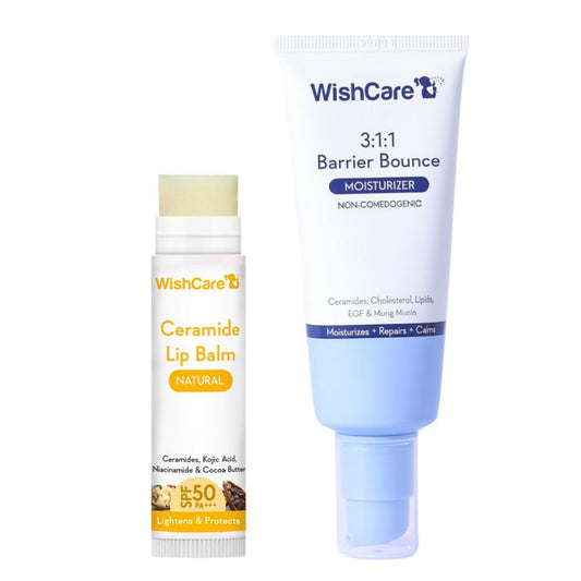 WishCare Lip & Barrier Repair Combo | Ceramide Lip Balm SPF 50 PA+++ with Kojic Acid + 3:1:1 Barrier Bounce Moisturizer with Ceramides & Lipids | Barrier Repair & Deep Hydration | For All Skin Types