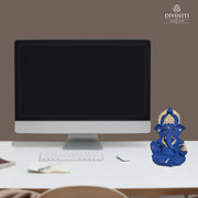 DIVINITI Gold Plated Ganesh Idol for Office Desk Puja Room Figurine Small Ganesha Murti Ganpati Idol for Home Decor Puja Lord Ganesh Statue Gift 3.5 Inches (8.89 x 5.08 cm) (Blue), Resin, Religious