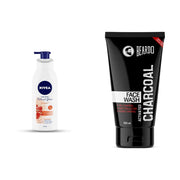 NIVEA Body Lotion, Extra Whitening Cell Repair (SPF 15), 400ml and Beardo Activated Charcoal Acne Oil and Pollution Control Face Wash, 100ml