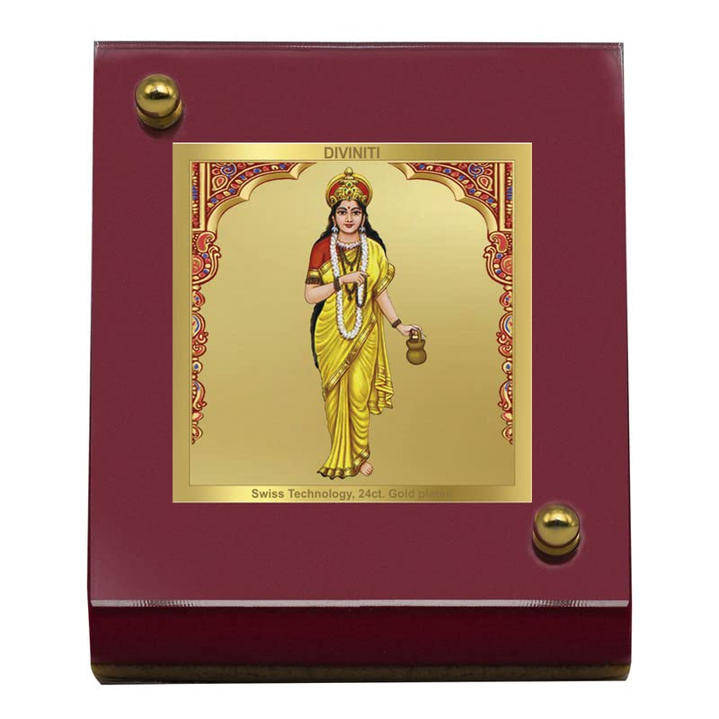 DIVINITI 24K Gold Plated Maa Brahmacharini Photo Frame for Car Dashboard |Premium Religious Idol for Home Office Pooja Room Decor & Spiritual Gift | Size 6 x 5.5 cm