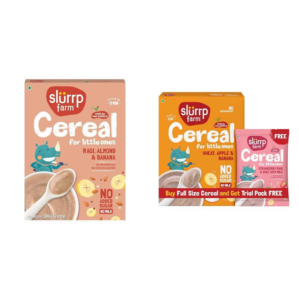 Slurrp Farm No Added Sugar Instant Wheat Apple & Banana Cereal | 200g + 300g