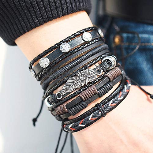 Shining Diva Fashion Genuine Leather Bracelet Wraps Casual Skin Friendly Bracelets for Men Boys