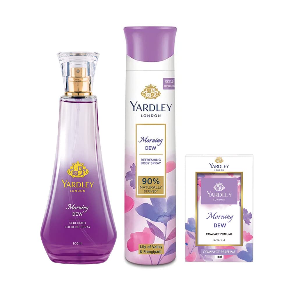 Yardley London Morning Dew Deo 150ml+Morning Dew Perfume 100ml +Morning Dew Compact Perfume, 18ml