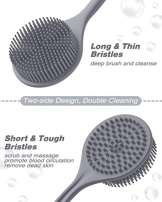 E-COSMOS® Premium Silicone Back Scrubber with Long Handle - BPA-Free Shower Body Brush for Men & Women (Multi Color)