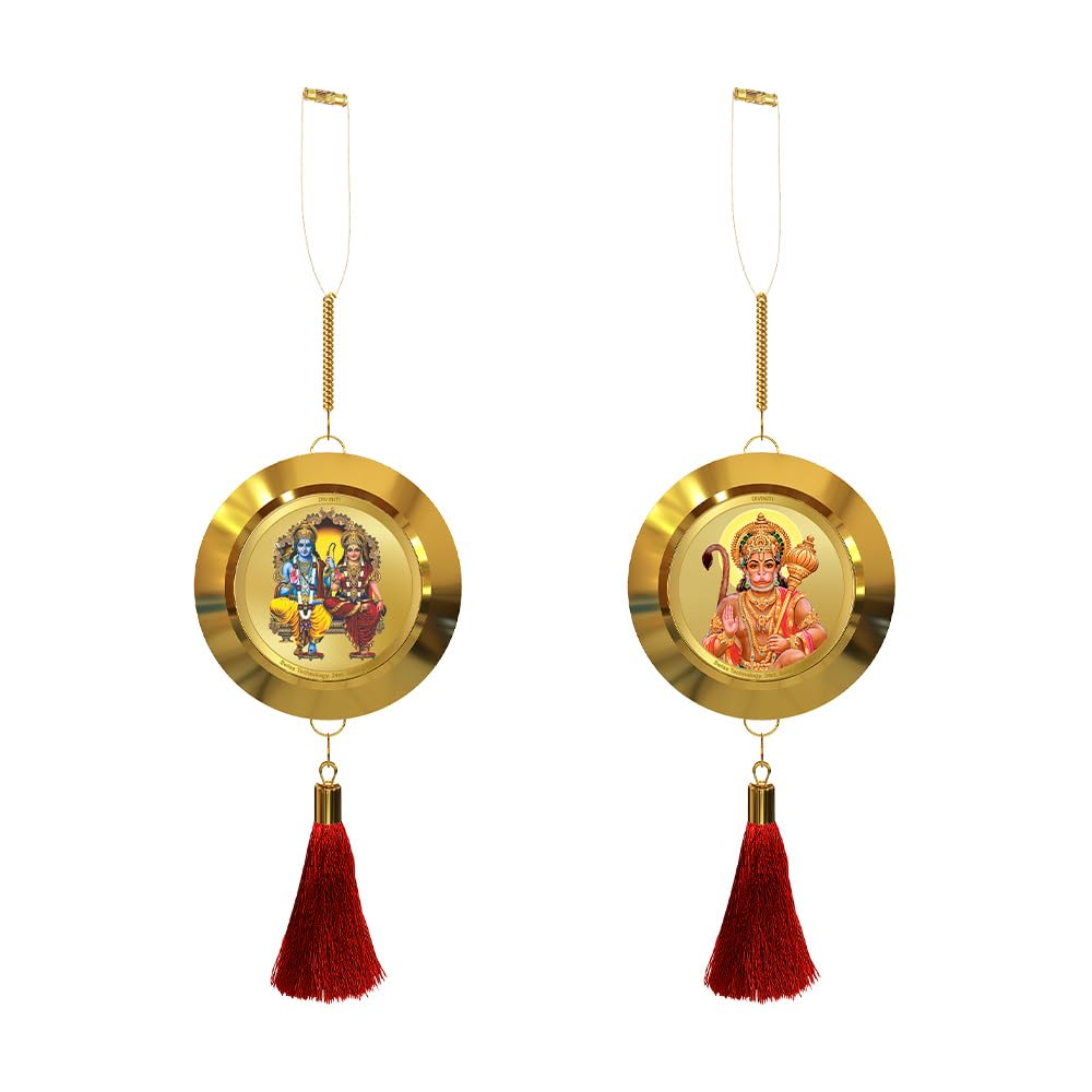 Diviniti 24K Gold Plated Ram Sita Double Sided Hanging with Hanuman Ji for Home Entrance Door, Vastu Spiritual Decor, Religious Hanging, Blessings, Protection & Positive Energy Gift Item