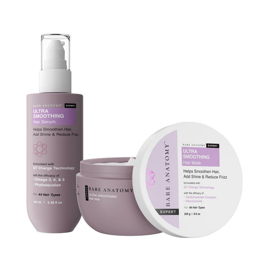 Bare Anatomy Ultra Smoothing Hair Mask & Serum Combo for Dry & Frizzy Hair | Carbohydrate Complex & Niacinamide | 250gm + 100ml