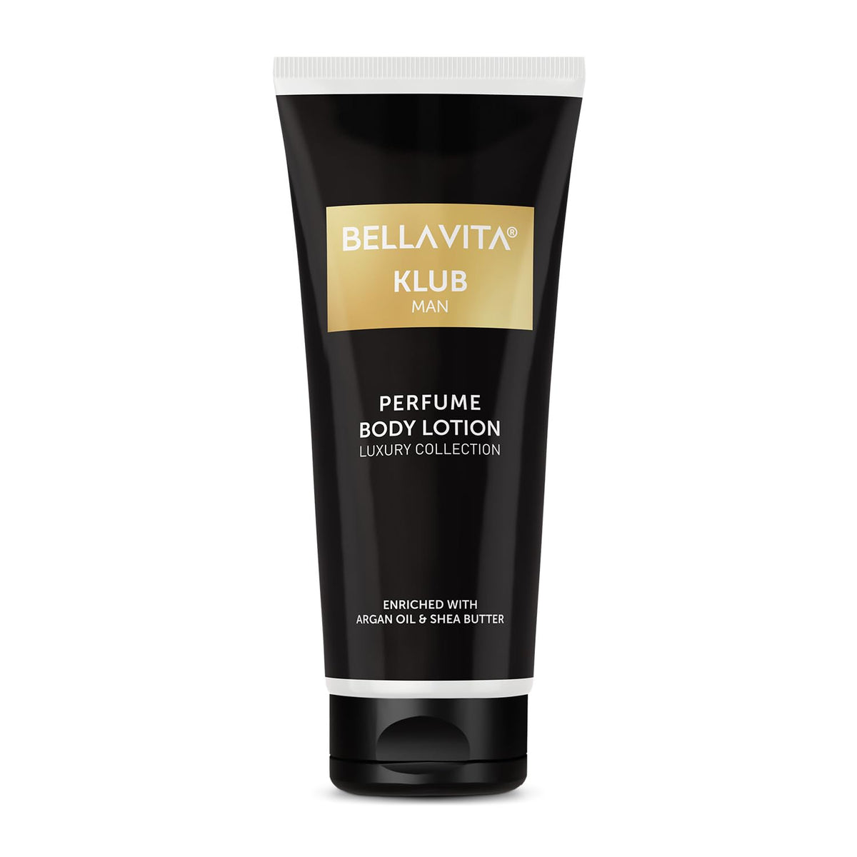 Bella Vita Luxury KLUB Man Body Perfume Lotion for Nourishing, Hydrating, Soft, Supple, Healthy Skin with Argan Oil and Shea Butter 200 ml