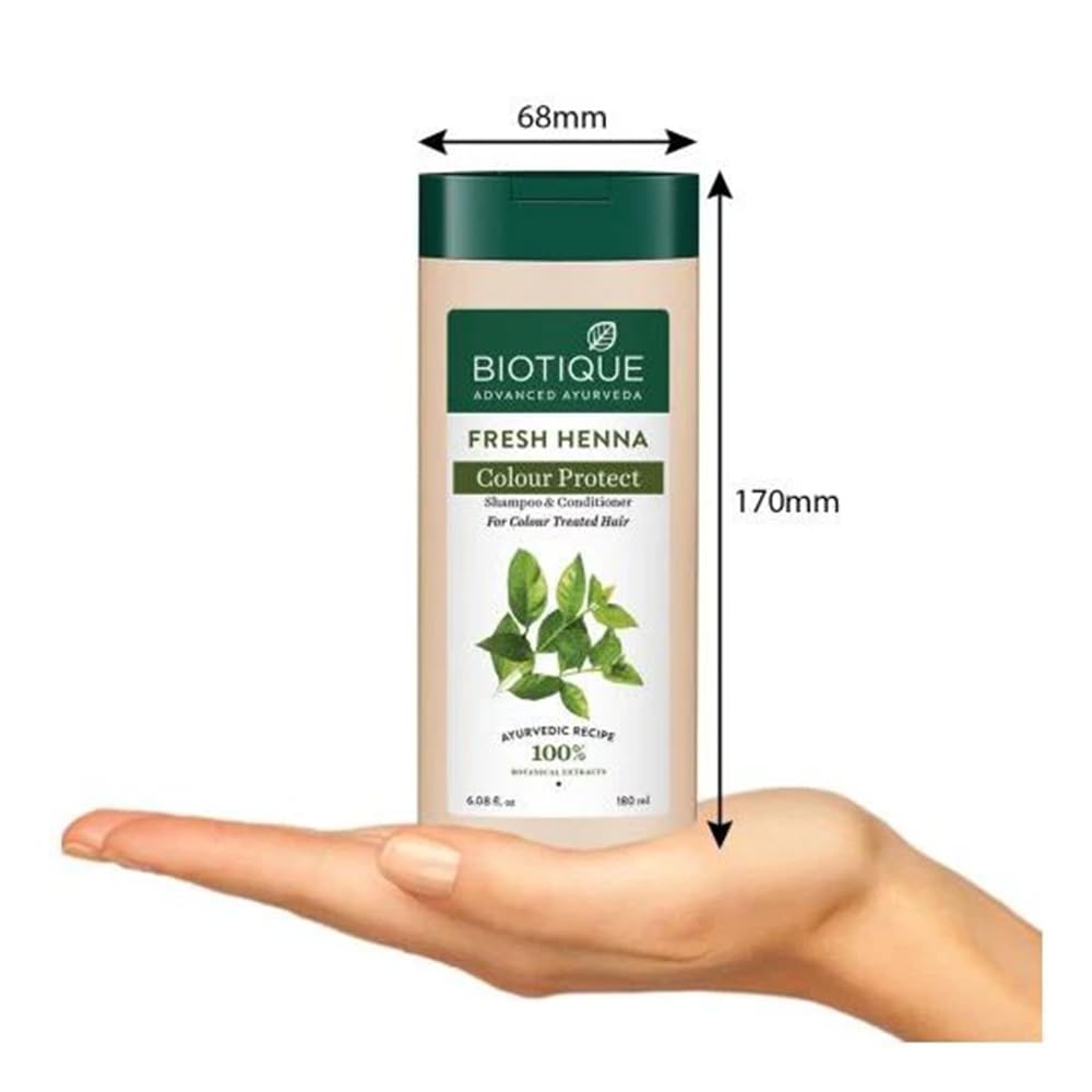 Biotique Fresh Henna Color Protect Shampoo & Conditioner | Gentle Care for Color-Treated Hair | Helps Maintain Hair Color, Strengthen & Nourish Hair | Henna & Botanical Extracts | 180ml