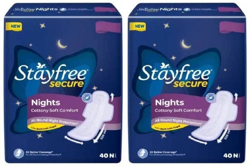 STAYFREE Secure Nights Sanitary Pad REGULER 40+40 Sanitary Pad (Pack of 80)