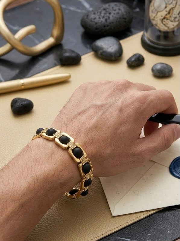 RUDRADIVINE Elegant Karungali Wood Chain Bracelet, Stone Material, Modern Style, Unisex, Adult, Size L