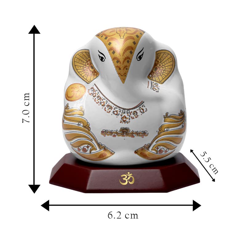 DIVINITI Lord Ganesha Ceramic Idol for Car Dashboard, Tabletop|Statue for Good Luck, Prosperity and Success|Ganpati Statue for Home Mandir, Office Desk, Puja Gift (6.2X5.5X7CM), Idol