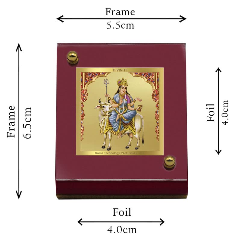 DIVINITI 24K Gold Plated Religious Car Dashboard Frame | Premium God Idol Frame for Car, Home Mandir & Office Table | Spiritual Gift, Decorative Showpiece | Mahagauri Mata