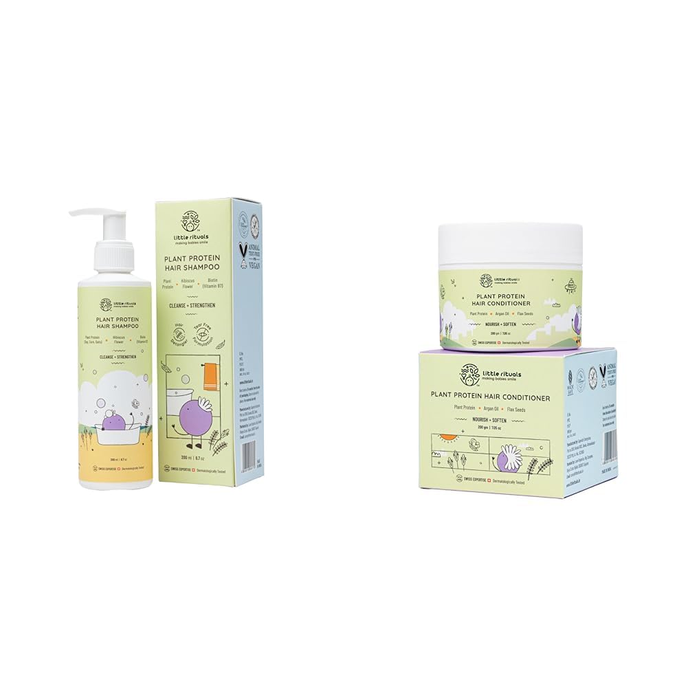 Little Rituals Plant Protein Tear Free Baby Shampoo with Chlorine & Hard Water Protection - 200 ml and Plant Protein Conditioner for Baby and Kids - 200 g